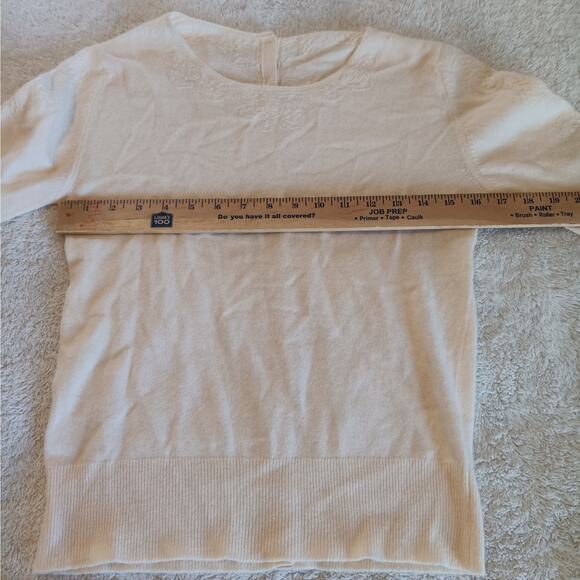 Chanel Paris Cashmere Cardigan Sweater Small Ivory Cream Button Up Back Floral - Picture 7 of 10